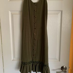 Olive Green Boutique Dress With Embroidered Bottom